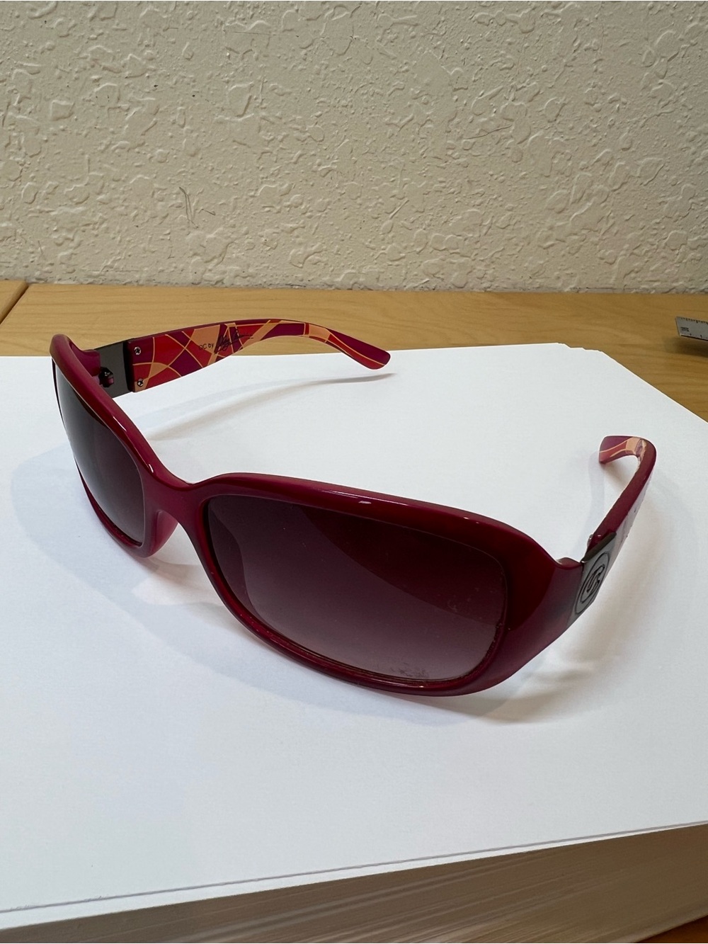Oleg Cassini Red Oversized Women's Sunglasses with Patterned Arms
